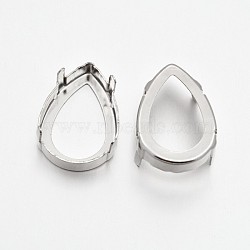 Flat Teardrop Brass Sew on Prong Settings, Claw Settings for Pointed Back Rhinestone, Open Back Settings, Platinum, 18x13x0.4mm, Fit for 13x18mm cabochons(X-KK-N0084-A02-13x18)
