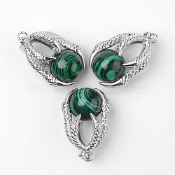 Eagle Claw Alloy Malachite Pendants, Platinum, 34~36x22~24x16mm, Hole: 5x8mm(X-G-L455-A21)