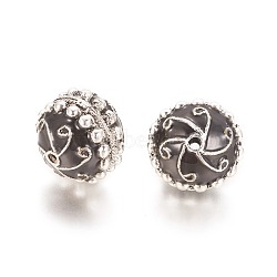 Alloy Enamel Beads, Round, Antique Silver, Black, 27x24.5mm, Hole: 3mm(PALLOY-I116-52AS-C)