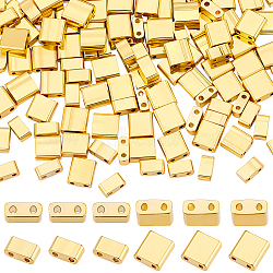 200Pcs 2 Styles Electroplate Glass Seed Beads, 2-Hole, Rectangle, Golden Plated, 4.5~5.5x2~5.5x2~2.5mm, Hole: 0.5~0.8mm, 100pcs/style (SEED-BBC0001-01)