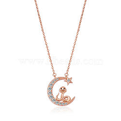 Chinese Zodiac Necklace Snake Necklace 925 Sterling Silver Rose Gold Serpent on the Moon Pendant Charm Necklace Zircon Moon and Star Necklace Cute Animal Jewelry Gifts for Women, Snake, 15 inch(38cm)(JN1090F)