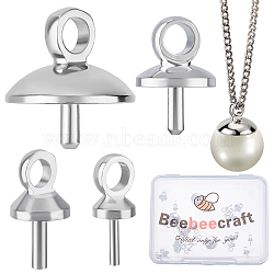 40Pcs 4 Style Brass Cup Pearl Peg Bails Pin Pendants, For Half Drilled Beads, Silver, 7~8.5x2.5~8mm, Hole: 1.6~2mm, Pin: 1mm, 10pcs/style(FIND-BBC0001-13S)