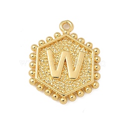 Brass Pendants, Hexagon Letter Charms, Letter W, 20x16x2.5mm, Hole: 1.5mm(KK-B126-01G-W)