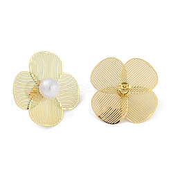 304 Stainless Steel Stud Earrings, with ABS Beads, for Women, Flower, Real 18K Gold Plated, 32x32mm(EJEW-C105-12G)