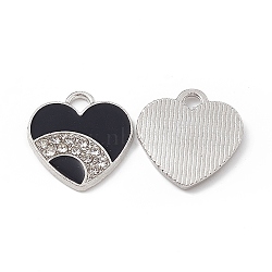 Alloy Crystal Rhinestone Pendants, with Enamel, Heart Charms, Platinum, 18x17x1.5mm, Hole: 3x2.5mm(FIND-C019-19P)