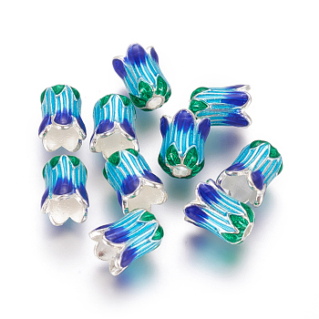Silver Plated Alloy Enamel Beads, Chinese Cabbage, Colorful, 10.5x8.5mm, Hole: 2.5mm