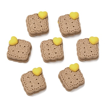 Resin Decoden Cabochons, DIY Accessories, Phone Case Decoration, Imitation Food, Square Biscuits with Heart, Camel, 19x19x9.5mm