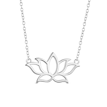 SHEGRACE Rhodium Plated 925 Sterling Silver Pendant Necklace, with Lotus Flower Pendant(Chain Extenders Random Style), Platinum, 15.74 inch (400mm)