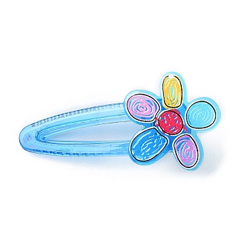 Flower Acrylic Alligator Hair Clips, with Iron Findings, Hair Accessories for Girls Women, Deep Sky Blue, 70x34x20mm