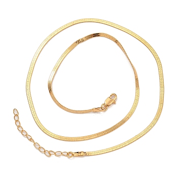 Brass Flat Snake Chain Necklaces for Women, Real 18K Gold Plated, 17.80~17.91 inch(45.2~45.5cm)