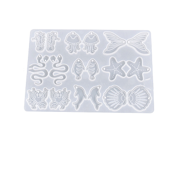 DIY Sea Animals Pendant Silicone Molds, Resin Casting Molds, For UV Resin, Epoxy Resin Jewelry Making, White, 195x137x3mm