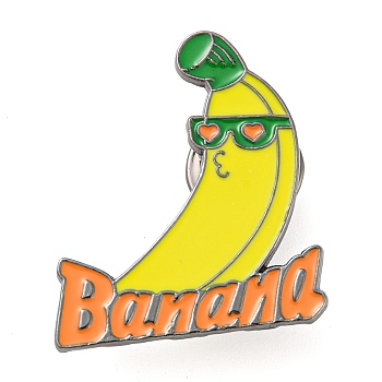 Fruit Theme Enamel Pins, Gunmetal Zinc Alloy Brooches for Backpack Clothes, Banana, 29.5x26x1mm