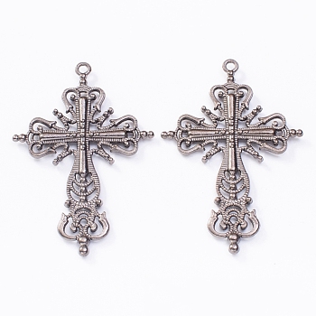 Hollow Alloy Big Pendants, Cadmium Free & Lead Free, Cross, Gunmetal, 42.5x63x4mm