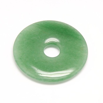 Donut/Pi Disc Natural Gemstone Pendants, Green Aventurine, Donut Width: 16mm, 40x5.5mm, Hole: 8mm