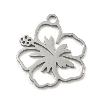304 Stainless Steel Pendants, Laser Cut, Stainless Steel Color, Flower, 24.5x22x1mm, Hole: 2.5mm