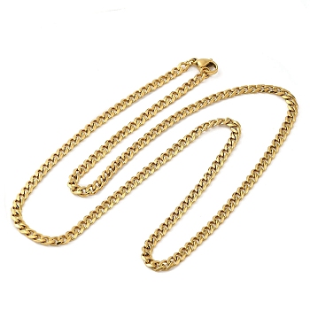 Ion Plating(IP) 304 Stainless Steel Cuban Link Chain Necklace for Men Women, Golden, 19.69 inch(50cm)