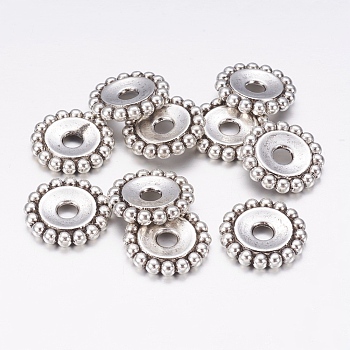 Tibetan Style Alloy Beads, Flower, Antique Silver, Lead Free and Cadmium Free, 17.5x3mm, Hole: 4mm