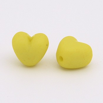 Colorful Acrylic Beads, Frosted, Heart, Yellow, 9x10x7mm, hole: 1.5mm, about 1100pcs/500g