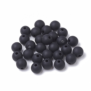 Opaque Acrylic Beads, Frosted, Round, Black, 8mm, Hole: 2mm, about 1840pcs/500g