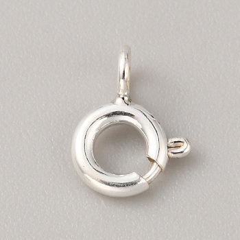 925 Sterling Silver Spring Ring Clasps, Silver, 9.5x7x1.5mm, Hole: 1.8mm, Inner Diameter: 3mm