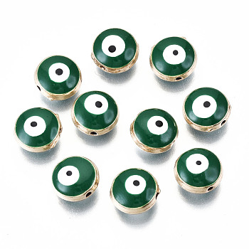 Alloy Enamel Beads, Evil Eye, Dark Green, 10x5mm, Hole: 1mm