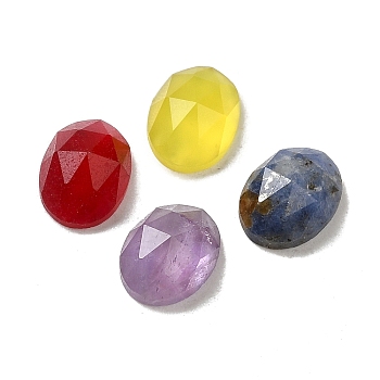Natural Mixed Stone Cabochons, Oval, Faceted, Mixed Dyed and Undyed, 8x6x3mm
