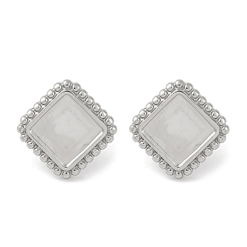 304 Stainless Steel Square Stud Earrings, Silver, 16x16mm