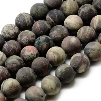 Natural Ocean Jasper Bead Strands, Frosted Style, Round, 10~10.5mm, Hole: 1.2mm, about 36pcs/strand, 14.9~15.1 inch(38~38.5cm)