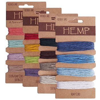 16 Colors Jute Cord, Jute String, for Arts Crafts DIY Decoration Gift Wrapping, Mixed Color, 1mm, about 5yard/Colour, 4colors/card, 4 colors, 1card/color, 4cards/set.