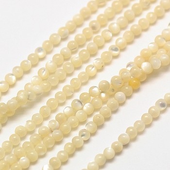 Shell Round Beads Strands, Natural Color, Creamy White, 2mm, Hole: 0.8mm, about 184pcs/strand, 16 inch