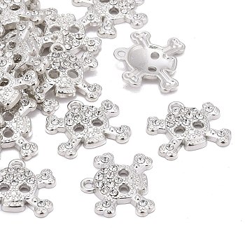 Alloy Rhinestone Pendants, Cadmium Free & Lead Free, Halloween, Skull, Platinum Color, about 19mm wide, 18mm long, hole: 2mm