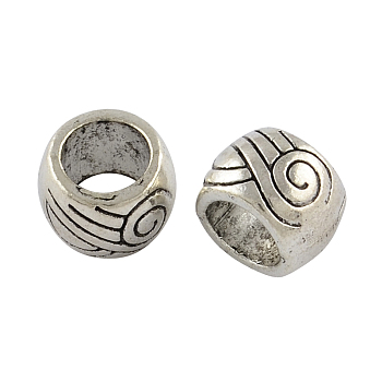 Tibetan Style Zinc Alloy Beads, Large Hole Rondelle Beads, Lead Free & Cadmium Free, Antique Silver, 10x7.3mm, Hole: 6.2mm
