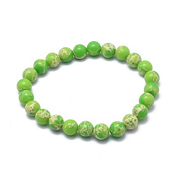 Synthetic Regalite Bead Stretch Bracelets, Round, Dyed, Lawn Green, 2 inch~2-3/8 inch(5~6cm), Bead: 5.8~6.8mm