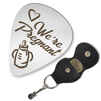 201 Stainless Steel Guitar Picks, with Sandy Brown PU Leather Guitar Picks Holder, Plectrum Guitar Accessories, Feeding-Bottle, Picks: 35x28mm, Holder: 110x52mm