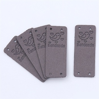 Microfiber Label Tags, with Holes & Word handmade, for DIY Jeans, Bags, Shoes, Hat Accessories, Rectangle, Gray, 20x50mm