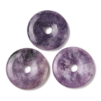 Natural Lepidolite Pendants, Donut/Pi Disc Charms, 39~40x6mm, Hole: 6mm