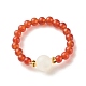 Natural Carnelian Round Beaded Stretch Ring with Moonstone(RJEW-JR00440-01)-1