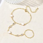Brass Micro Pave Clear Cubic Zirconia Mittens Bracelets for Women, Oval & Flat Round, with Enamel, Long-Lasting Plated, Rack Plating, Cadmium Free & Lead Free, Real 18K Gold Plated, 6.10 inch(15.5cm)(BJEW-C156-02G)