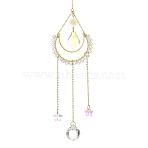 Glass Suncatcher with Brass Cable Chains & Links, Window Hanging Ornaments, Moon & Sun & Star & Teardrop, Golden, 255mm(HJEW-JM04989)