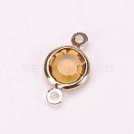 Brass Pave Glass Connector Charms, Flat Round Single Stone Links, Light Gold, Champagne Gold, 16x9x4mm, Hole: 1.5mm(FIND-WH0420-93KCG-05)