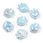 UV Plating Opaque Rainbow Iridescent Acrylic Beads, Heart with Crown, Light Sky Blue, 24.5x21.5x14mm, Hole: 2mm(OACR-T027-01-B02)