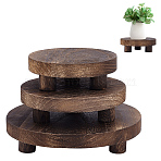 Wood Coffee Cup Base Holder Kits, Flat Round, Coconut Brown, 12.7~20x4.4cm, 3pcs/set(ODIS-WH0099-49A)