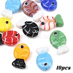 10Pcs Handmade Lampwork Beads, Fish, Mixed Color, 19.5~21x12.5~13x9~10mm, Hole: 1.4~1.6mm(LAMP-YW0004-01A)