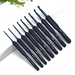 9Pcs Aluminum Diverse Size Crochet Hooks Set, with TPR Handle, for Braiding Crochet Sewing Tools, Midnight Blue, 140mm(PW-WG52630-01)