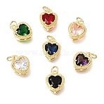 Brass Glass Pendants, Heart Charm
, Lead Free & Cadmium Free, Long-Lasting Plated, Faceted, Real 18K Gold Plated, Mixed Color, 13x10.5x5.5mm, Hole: 3mm(KK-E802-16G)