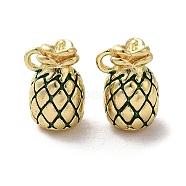Brass Enamel Charms, Pineapple Charms, Real 18K Gold Plated, 11.5x7.5x7mm, Hole: 1.2mm(KK-G481-02G)