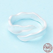 925 Sterling Silver Matte Cuff Ring, Wavy Adjustable Open Ring, Promise Ring for Women, Silver, US Size 5 1/2(16.1mm)(RJEW-Z011-01S)