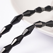 Glass Beads Strands, Faceted, Bicone, Black, about 12mm long, 6mm wide, hole: 1mm, 50pcs/strand, 16 inch(GC647Y-27)