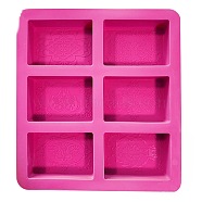 DIY Soap Silicone Molds, for Handmade Soap Making, Rectangle with Flower Pattern, Deep Pink, 235x220x28mm, Inner Diameter: 90x60x25mm(SOAP-PW0001-027B-01)