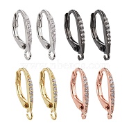 4 Pairs 4 Color Brass Micro Pave Clear Cubic Zirconia Leverback Earring Findings, with Loop, Mixed Color, 17x11x1.5mm, Hole: 1.5mm, 4 colors, 1pair/color, 4pairs/Box(X1-ZIRC-ZZ0001-02)